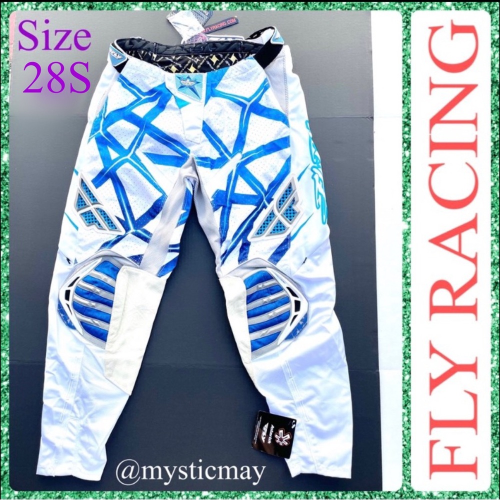 New FLY RACING White Blue Motocross Pants Motor Sports Gear Adults Size 28S